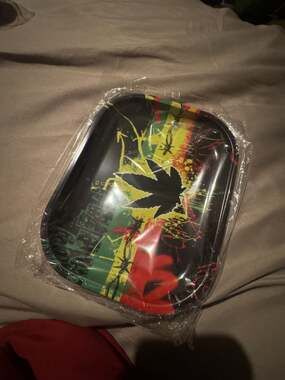 Rasta Themed Metal Rolling Tray with Cannabis Leaf Design